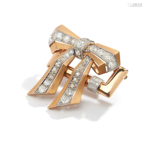 A diamond bow brooch, 1940s