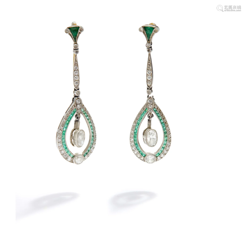 A pair of early 20th century emerald and diamond