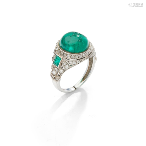 An early 20th century emerald and diamond ring