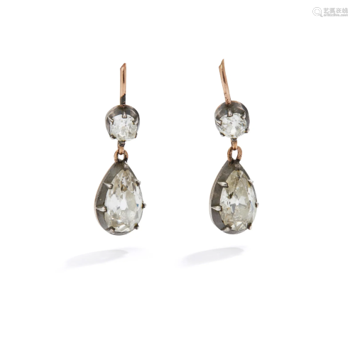 A pair of mid 19th century diamond earrings