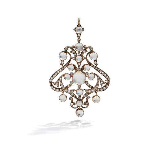 A late 19th century moonstone and diamond pendant