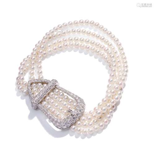 A cultured pearl and diamond bracelet, by Tiffany & Co.