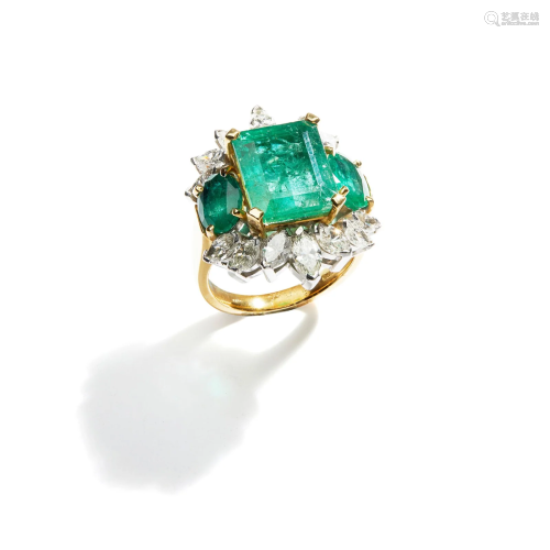 An emerald and diamond dress ring, by Eric N Smith