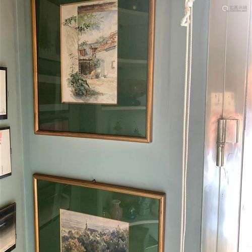 Ecole du XXe siècle Deux aquarelles représentant des paysage...