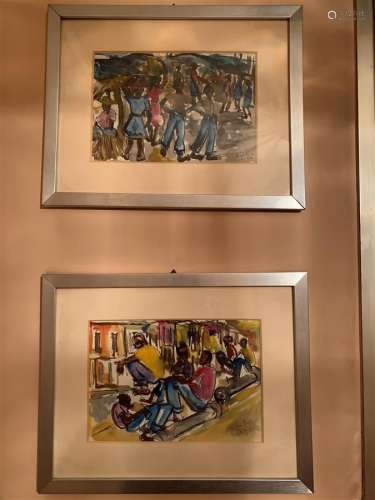 Ecole du XXe siècle Haïti Quatre aquarelles signées 17 x 25 ...