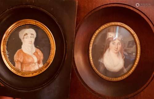 Deux miniatures représentant des portraits de femme XIXe siè...