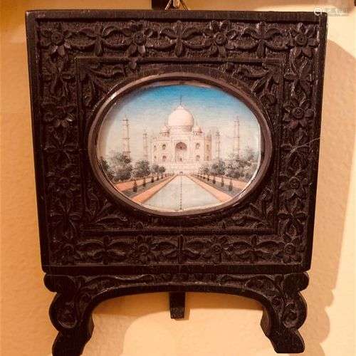 Miniature ovale représentant une vue du Taj MahalPigments po...