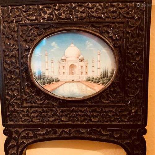 Miniature ovale représentant une vue du Taj MahalPigments po...