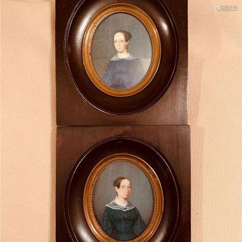 Deux miniatures peintes représentant chacune un portrait de ...