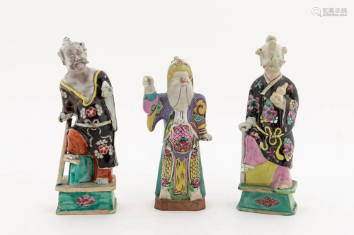 THREE CHINESE STANDING IMMORTAL CERAMIC FIGURES