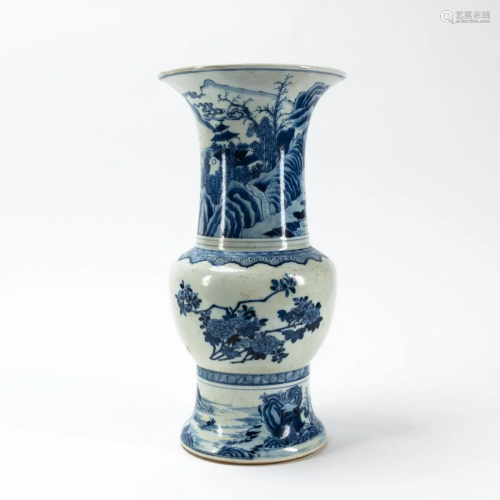 CHINESE BLUE & WHITE FLORAL & LANDSCAPE VASE