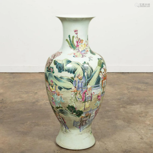 CHINESE FAMILLE ROSE FIGURAL LANDSCAPE FLOOR VASE