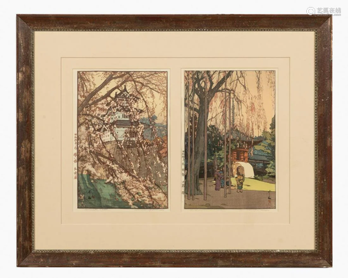 2 HIROSHI YOSHIDA WOODBLOCKS, FRAMED TOGETHER