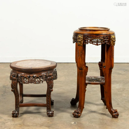 2 CHINESE CARVED HARDWOOD TABLES, ONE WITH M…