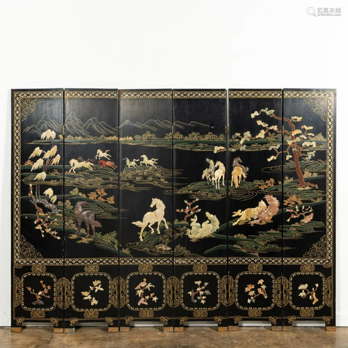 CHINESE MULTI-PANEL HORSE MOTIF FLOOR SCREEN