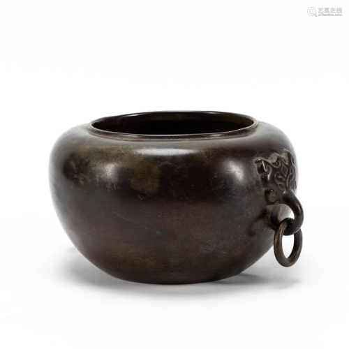 CHINESE BRONZE CENSER WITH RING HANDLES