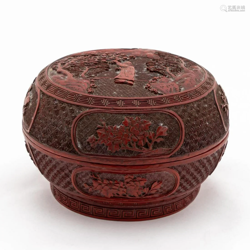 CHINESE QING DYNASTY CINNABAR FIGURAL MOTIF BOX