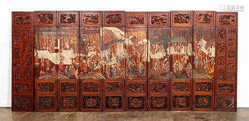 10 PANEL CHINESE FIGURAL & LANDSCAPE FLOOR SCREEN