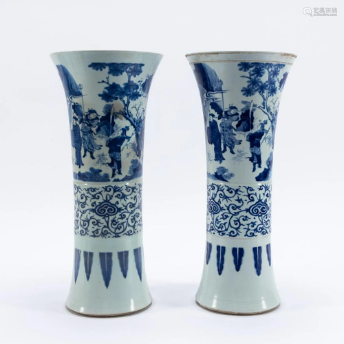 PR, CHINESE BLUE & WHITE GU WARRIOR SCENE VASES