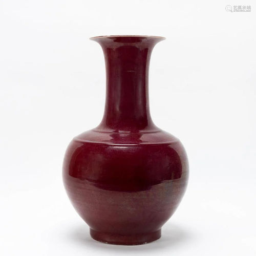 CHINESE SANG DE BOEUF RED GLAZED TIANQIUPING VASE