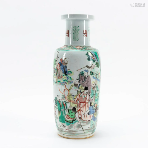 CHINESE FAMILLE VERTE IMMORTALS ROULEAU VASE