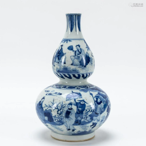 CHINESE BLUE & WHITE DOUBLE GOURD FIGURAL VASE