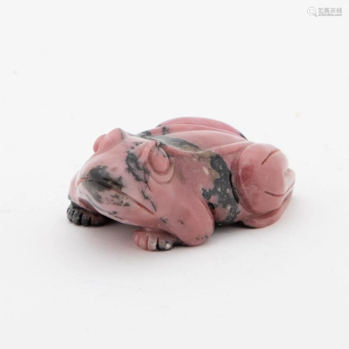 PETITE CARVED PINK & BLACK HARDSTONE FROG