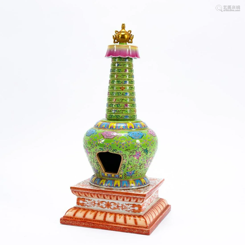 CHINESE FAMILLE ROSE PORCELAIN PAGODA SHRINE