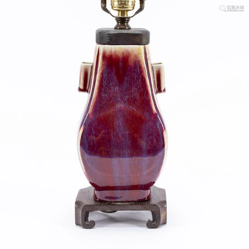 CHINESE FLAMBE HU PORCELAIN VASE TABLE LAMP