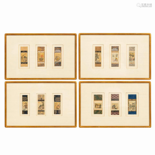 4 FRAMED, ASIAN SCHOOL MINIATURE PAINTED SCROLLS