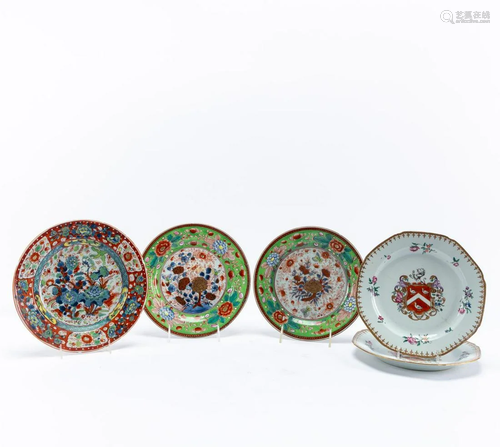 CHINESE FIVE CHINESE EXPORT PORCELAIN PLATES