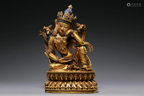 Qing Dynasty - Gilt Bronze Avalokitesvara Sitting