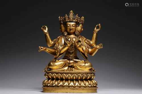 Qing Dynasty - Gilt Bronze Usnisavijaya Sitting Figure