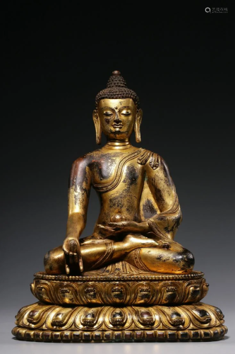 Qing Dynasty - Gilt Bronze Bhaisajyaguru Sitting Figure