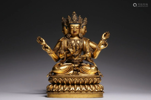 Qing Dynasty - Gilt Bronze Usnisavijaya Sitting Figure