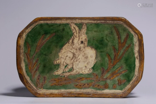 Song Dynasty - Cizhou ware Green Glazed Rabbit Pillow