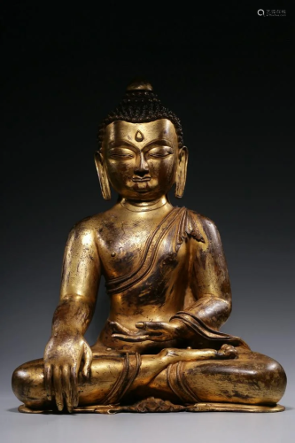 Ming Dynasty - Gilt Bronze Gautama Sitting Figure