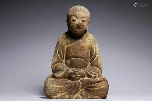 Qing Dynasty - Wood Arhat Sitting Figure