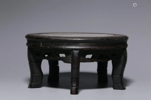 Qing Dynasty - Red Wood Marble Embedded Small Table