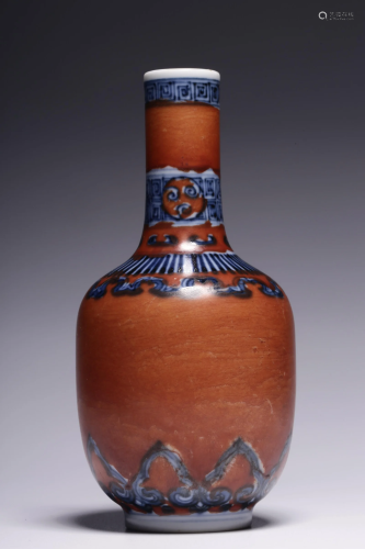 Qing Dynasty - Blue White Copper Red Ruyi Vase