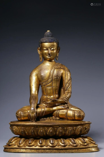 Qing Dynasty - Gilt Bronze Gautama Sitting Figure