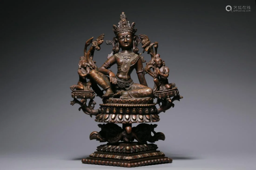Pala Style Bronze Silver Inlaid Avalokitesvara Figure
