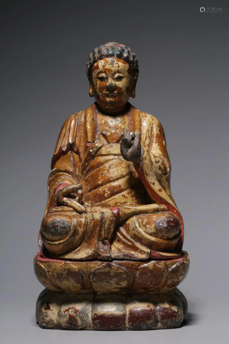 Qing Dynasty - Zitan Wood Gold Painted Gautama Sitting