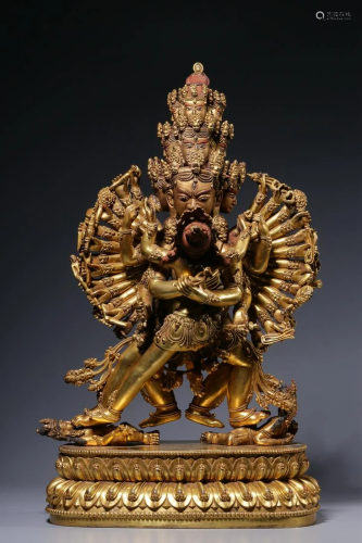 Ming Dynasty - Yongle Period Gift Gilt Bronze Kalacakra