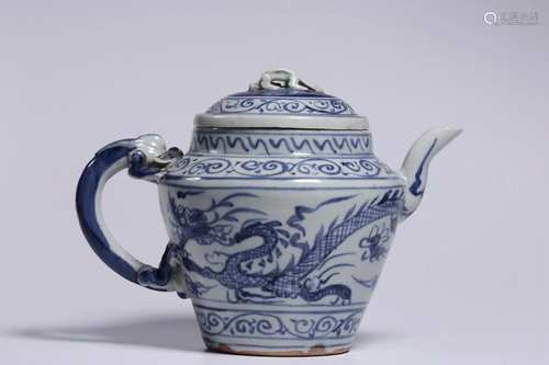 Ming Dynasty - Blue White 'Dragon' Teapot