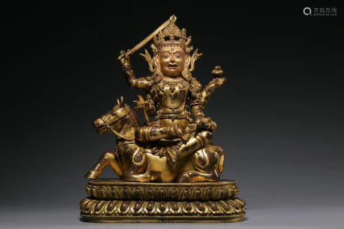 Qing Dynasty - Gilt Bronze Tsui Marpo Sitting Figure