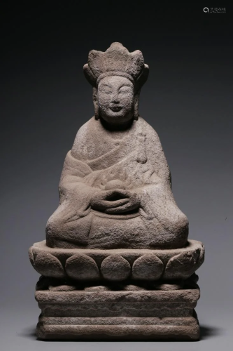 Ming Dynasty - Sandstone Ksitigarbha Sitting Figure