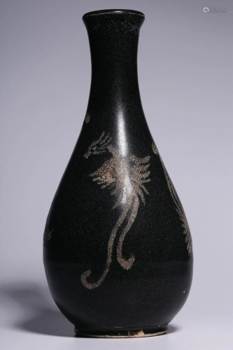 Song Dynasty - Cizhou ware Black Glazed Phoenix Vase