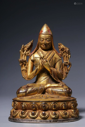 Qing Dynasty - Gilt Bronze Tsongkhapa Sitting Figure