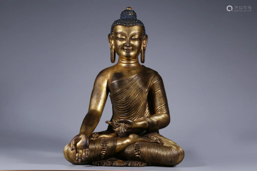 Qing Dynasty - Gilt Bronze Gautama Sitting Figure